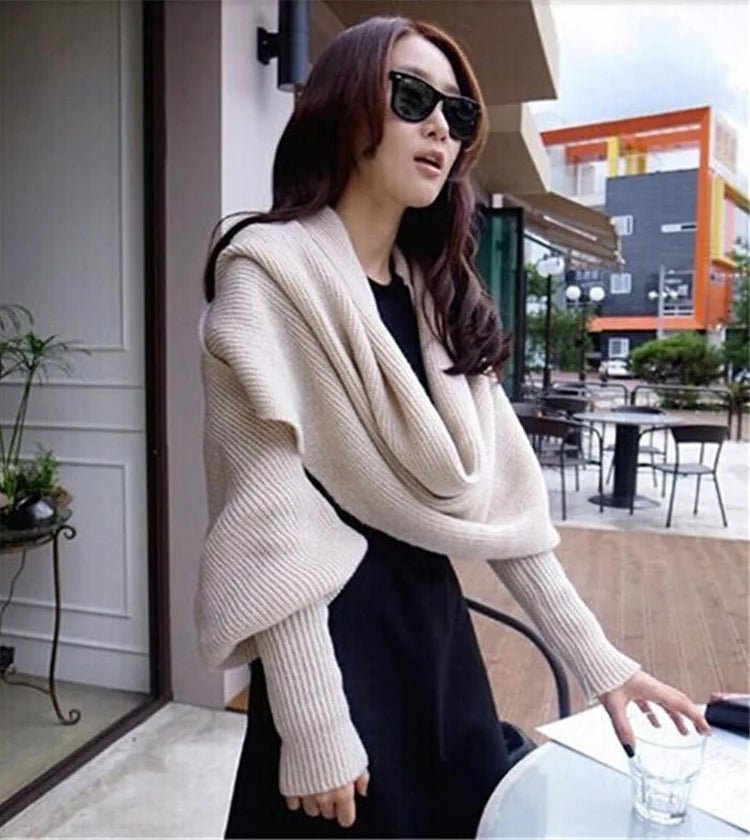 Stylish Women's Outerwear. Modern Minimalist Sweater. Soft Knit Shawl Wrap.