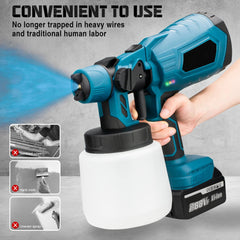 Cordless Paint Sprayer With Two Batteries. DIY Paint Sprayer For Home Projects. Battery Powered Paint Gun For Walls.