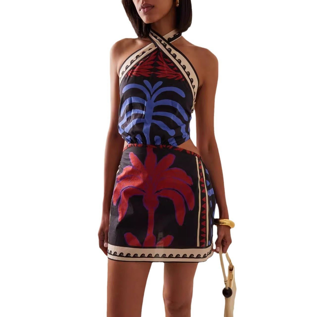 Elegant Mini Halter Dress for Hot Days & Beachwear - Modern, Stylish, Catwalk - Ready -Dress for beach romance. Best idea beach clothing. Swimsuit cover up.