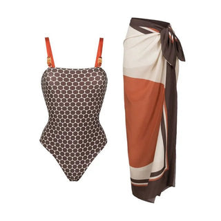 Elegant Reversible One-Piece Swimsuit with Matching Sarong - Perfect for...