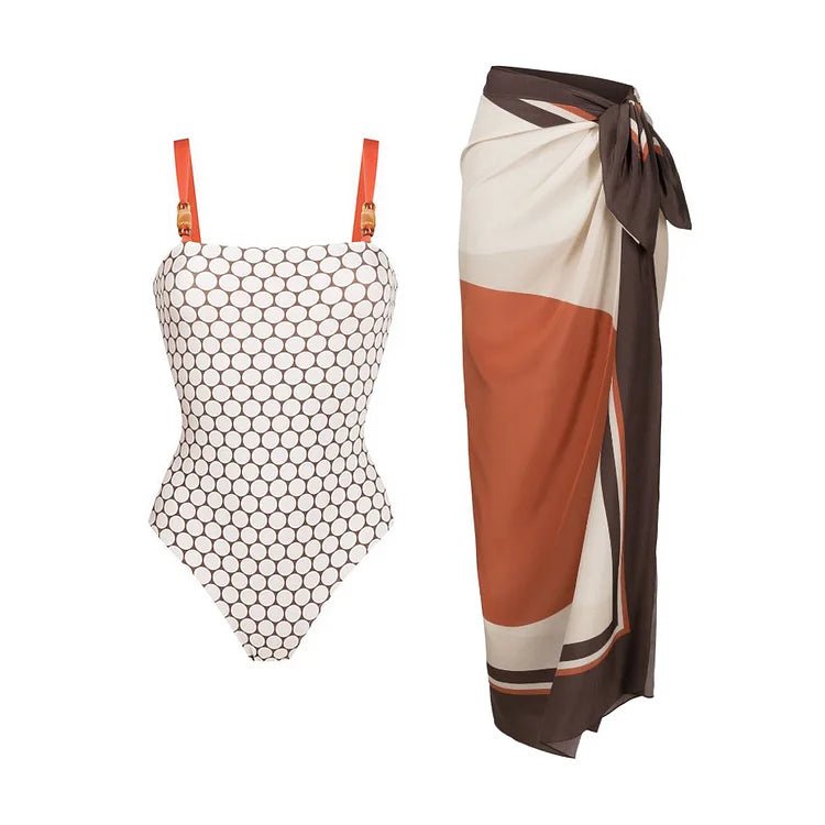 Elegant Reversible One - Piece Swimsuit with Matching Sarong - Perfect for Stylish Beach Outfits - Flattering bathing suit.