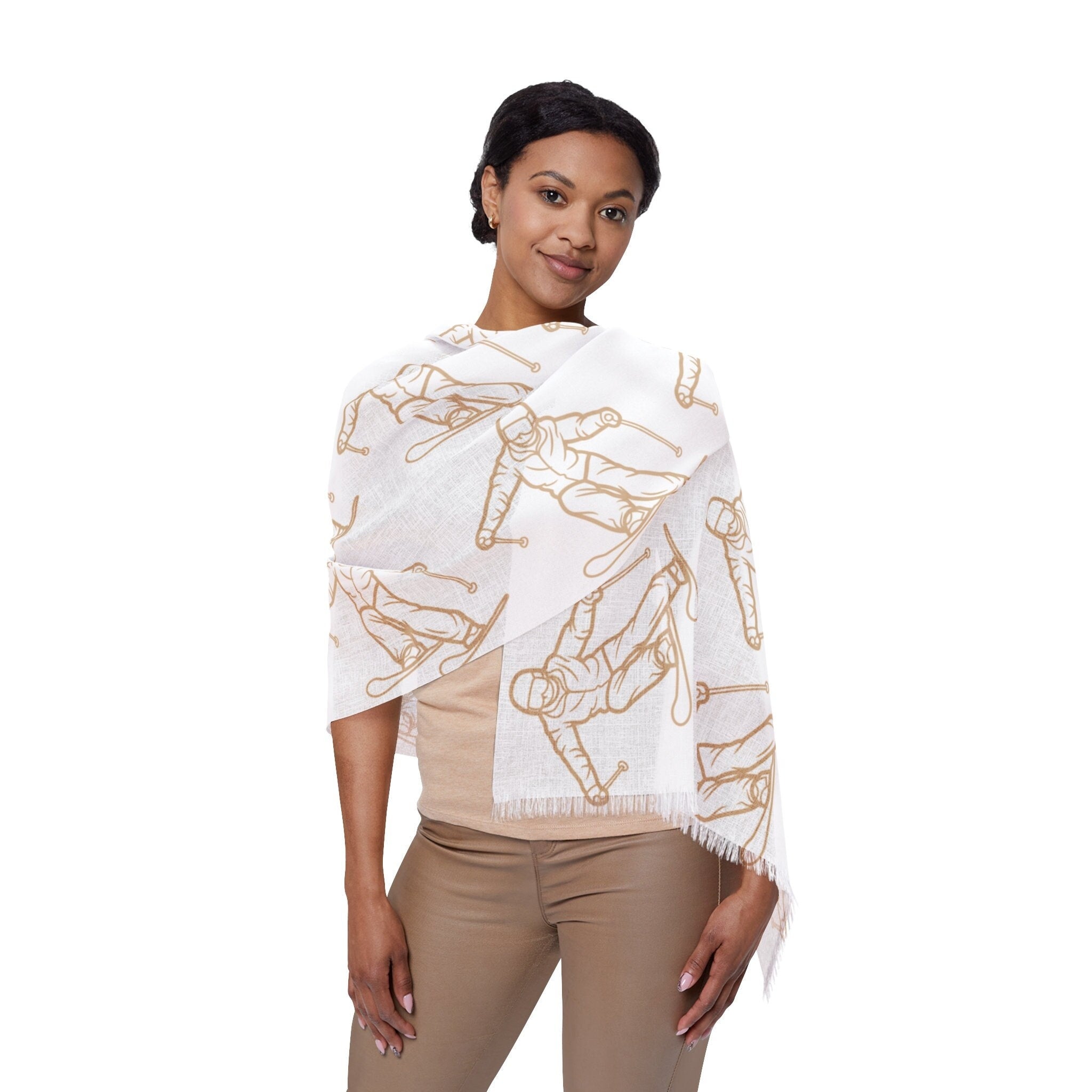 Elegant Women' s Scarf, Ski - Themed Fashion Shawl, Stylish Lightweight Pashmina, Sophisticated Headscarf, Polished Accessories, Neutral Colors - Best Gifter Ever: Unwrap Your Passion: Ski. Snowboard. Travel. Love. Play. Shop.