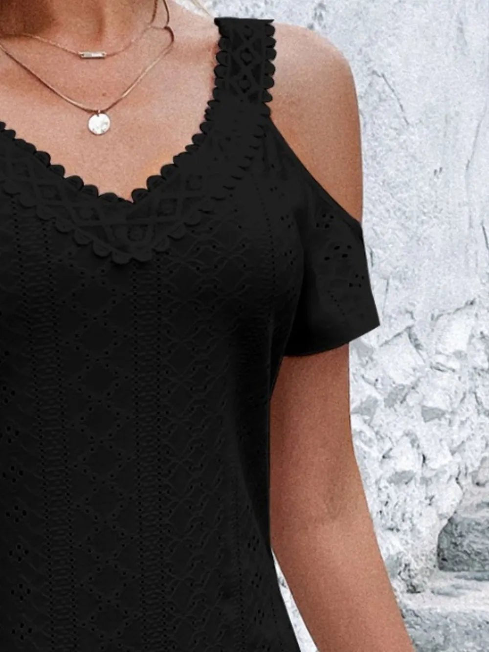 eyelet mini dress lightweight lace fabric detail