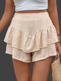 Casual summer shorts. Elegant ruffled shorts. Butterfly cut shorts.