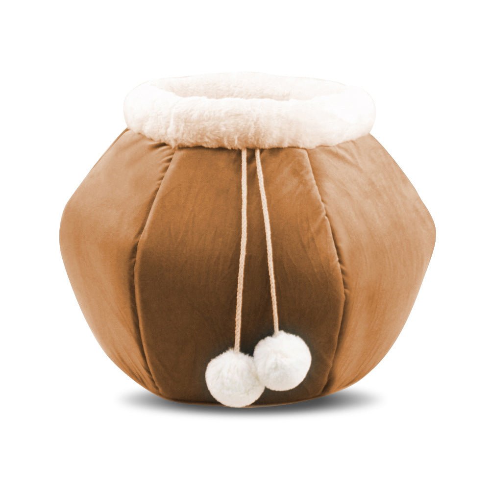 Foldable Velvet Cat Bed - Cozy Bowl or Snuggly Nest with Cushion and Pom Poms - 3 Colors Available. Cat gifts for healthy cats.