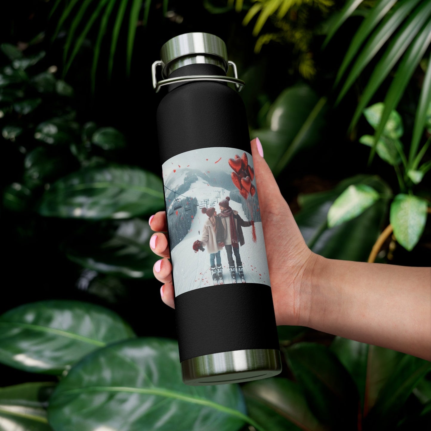 Friendship Hot and Cold Copper Water Bottle with Romantic Ski Design. 22oz - Best Gifter Ever: Unwrap Your Passion: Ski. Snowboard. Travel. Love. Play. Shop.