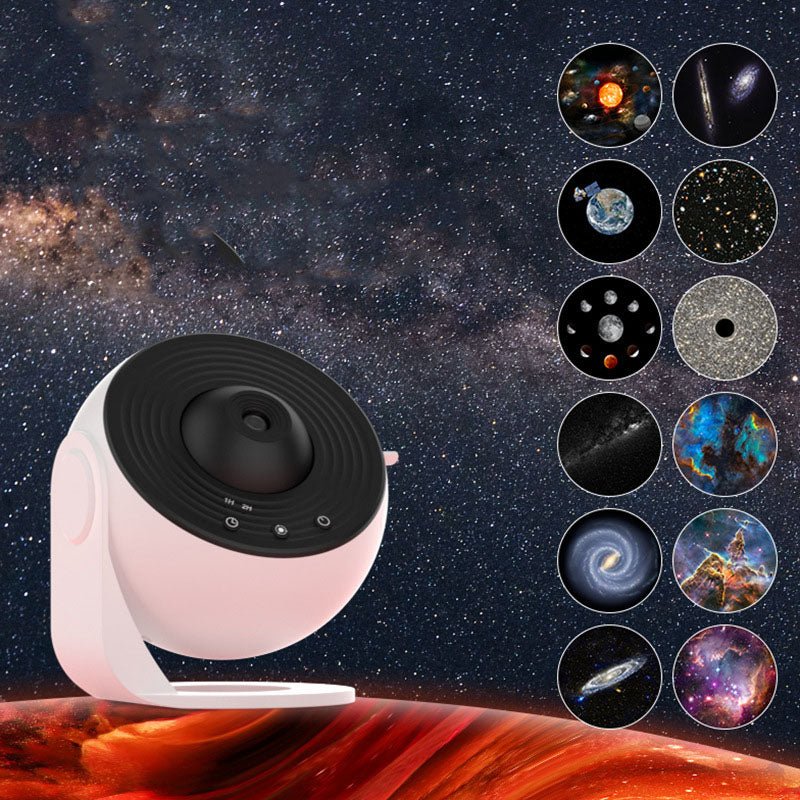 Galaxy star projector night light for kids. HD planetarium lamp with space scenes.