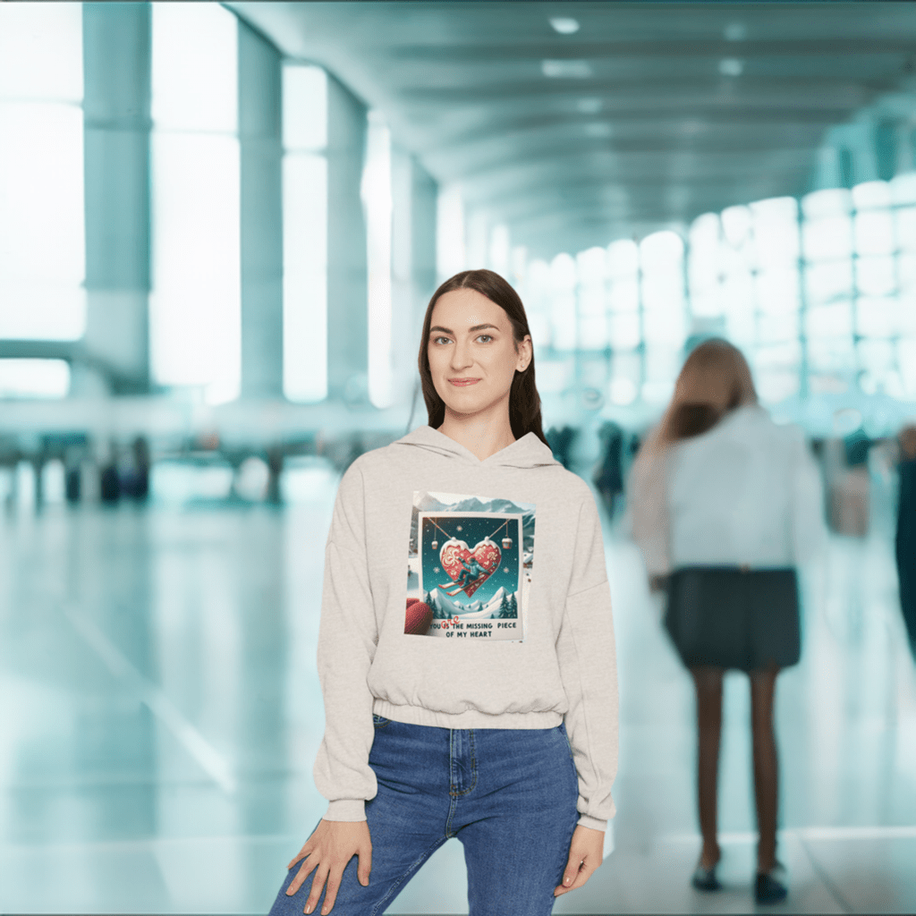 Heartfelt Alpine Escape Hoodie with Cinched Bottom. Ski hoodie for her. On and off slope vintage ski hoodie.