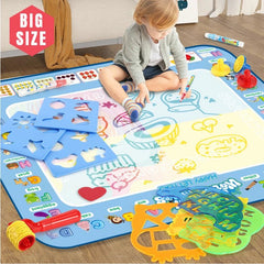 Magical Water Doodle Mat – 40"x30" Montessori Arts & Crafts Toy for Kids | Mess-Free Painting with Magic Pens & Stencils