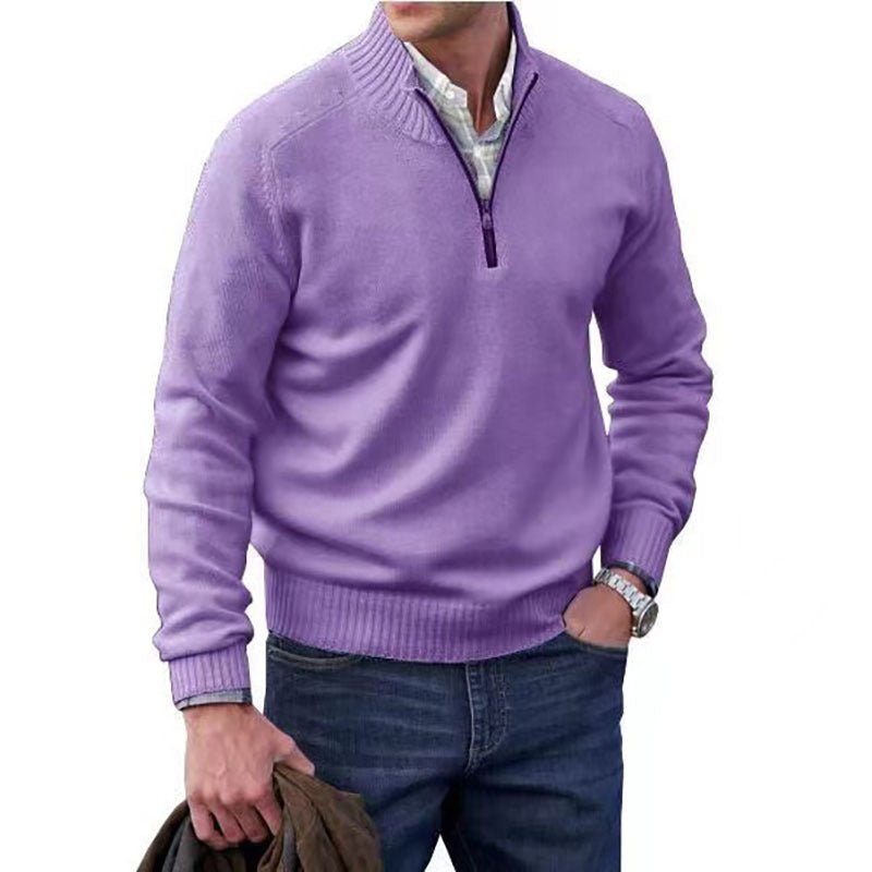 Men’s Wool Blend Pullover – Stand-Up Collar Sweater with 1/4 Zipper | Business Casual Loose Fit