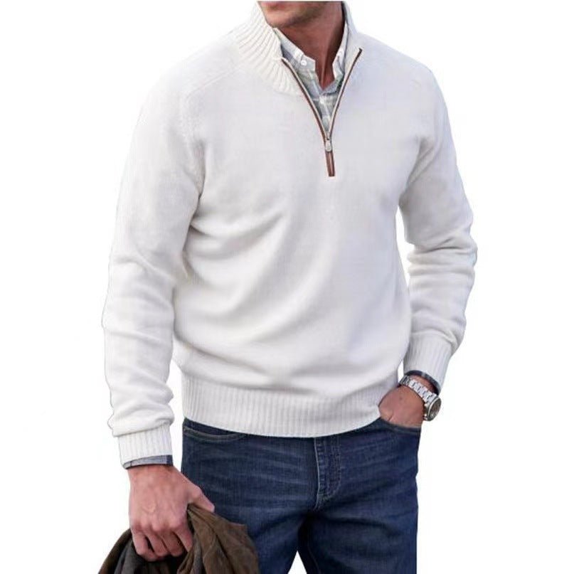 Men's sweater without hood. Classic stand collar sweater. Men's pullover for office wear. Elegant wool blend men's sweater.