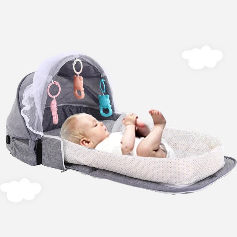 Baby Bed with Mosquito Net. Baby Bed with Toys. Lightweight Baby Bed. Compact Baby Bed. Baby Travel Bed.