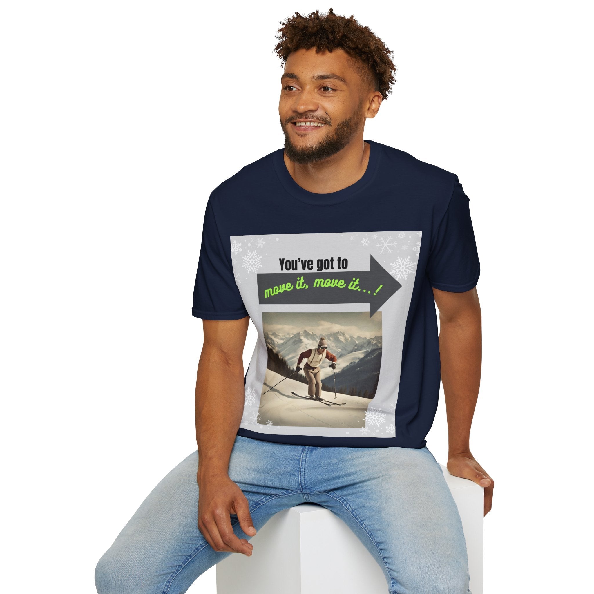 Retro Ski Lover T-Shirt: Move It, Move It! Motivational Tee for Her or Him. - Best Gifter Ever: Unwrap Your Passion: Ski. Snowboard. Travel. Love. Play. Shop.