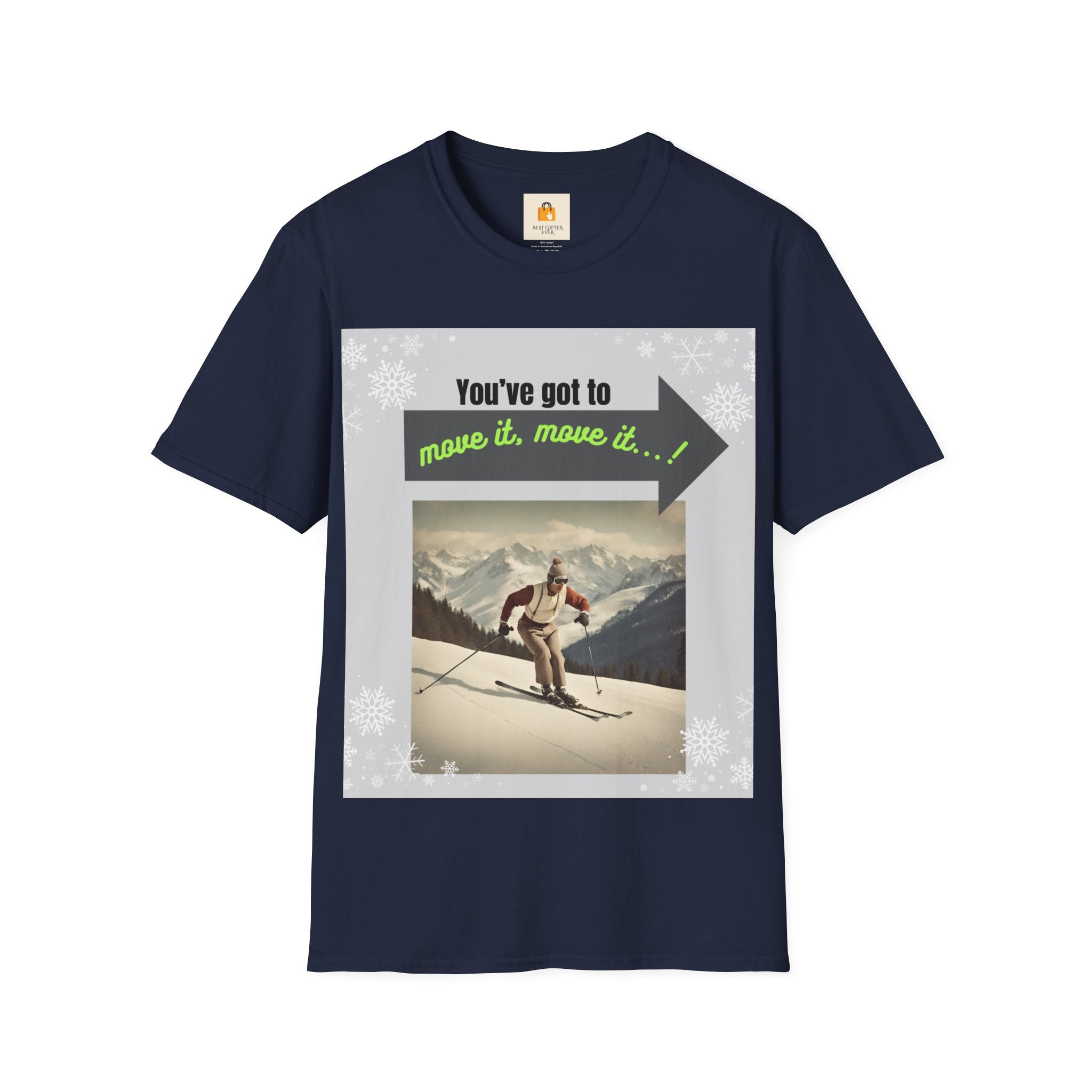 Retro Ski Lover T-Shirt: Move It, Move It! Motivational Tee for Her or Him. - Best Gifter Ever: Unwrap Your Passion: Ski. Snowboard. Travel. Love. Play. Shop.