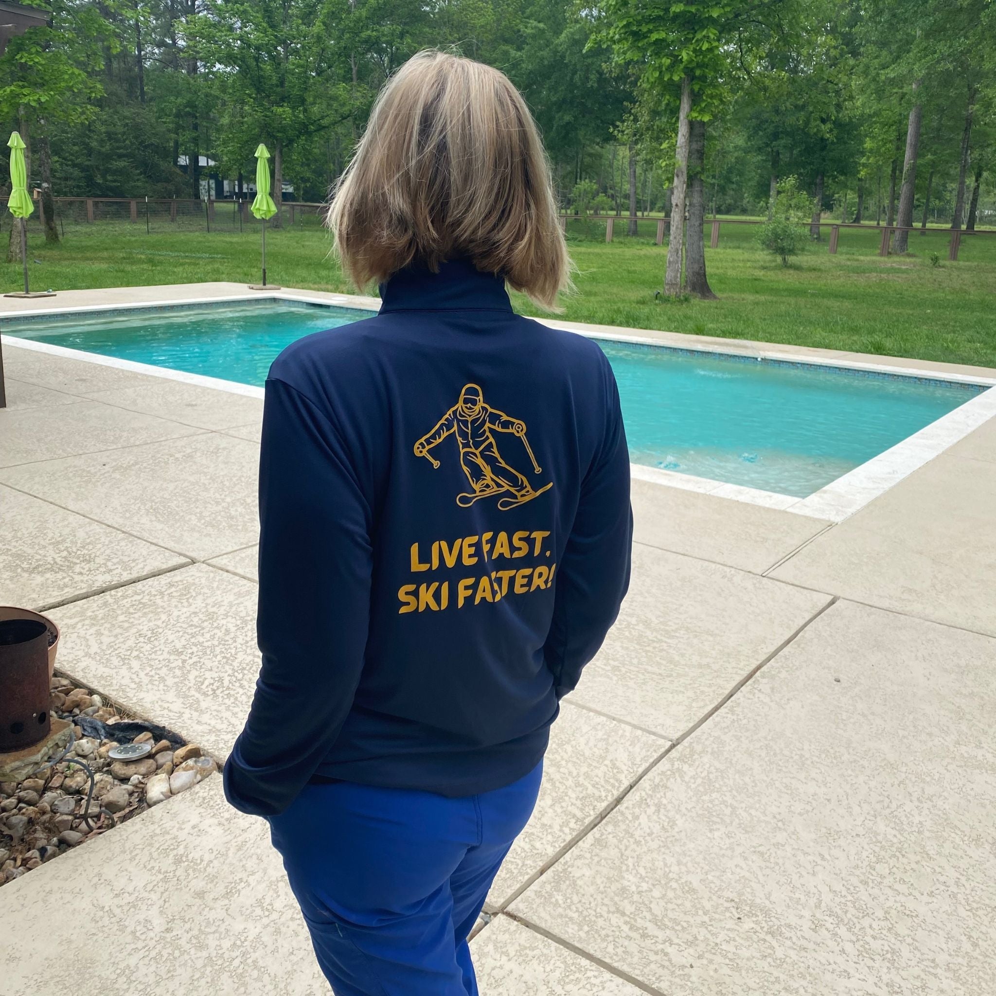 Ladies performance top "Life Fast, Ski Faster". Best gift for skiers. Ski like a girl top. Skiing gift for women and skiing girls.