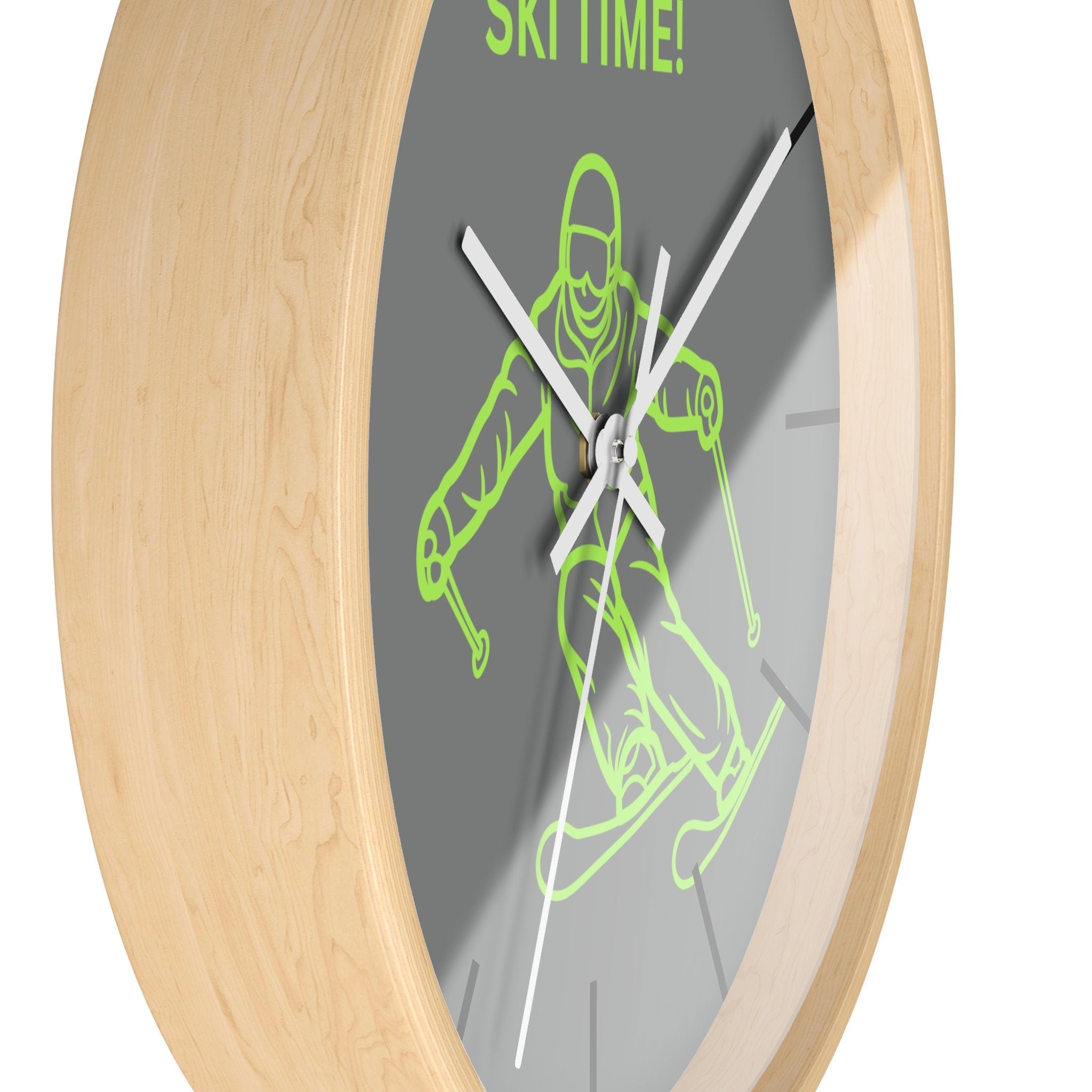 Alpine-inspired wall clock for skiers. Modern ski gift with exclusive design. Ski-themed wall clock for cozy cabins. Original ski decor for winter homes. Statement ski clock for design lovers.