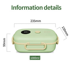 Office worker enjoying a hot homemade lunch from the lunch box. Compact and stylish lunch box next to a reusable water bottle.