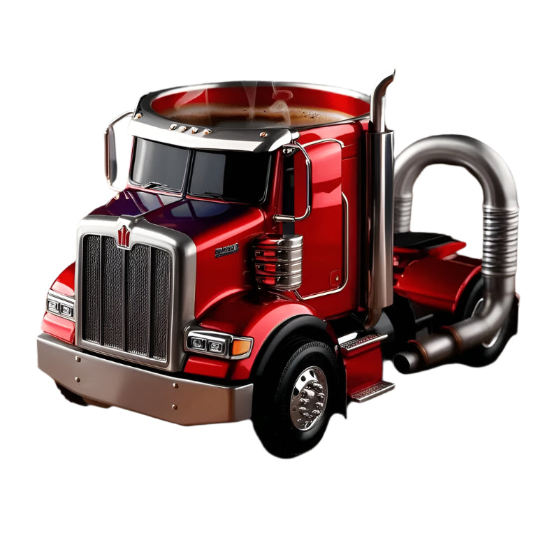 Truck-themed gift, unique coffee mug, semi-truck collectible, truck-inspired drinkware, and novelty kitchen accessory. Cool coffee mug.