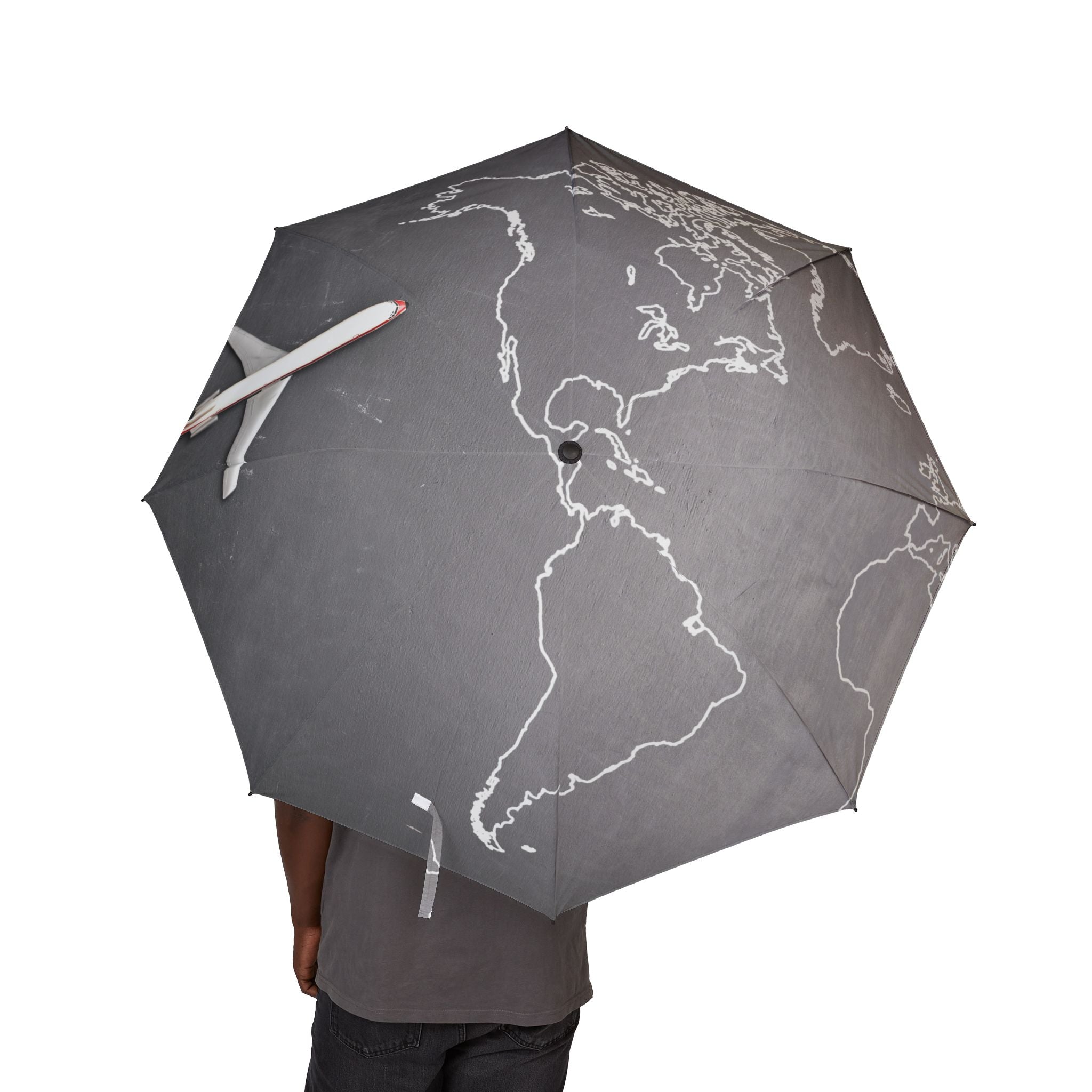 Men’s Travel Umbrella With World Map. Waterproof Umbrella For Travel Gift Set. Neutral Tone Umbrella For City Walks.
