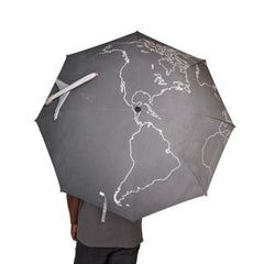 Men’s Travel Umbrella With World Map. Waterproof Umbrella For Travel Gift Set. Neutral Tone Umbrella For City Walks.