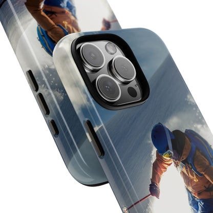 Tough ski phone case with open ports for charging