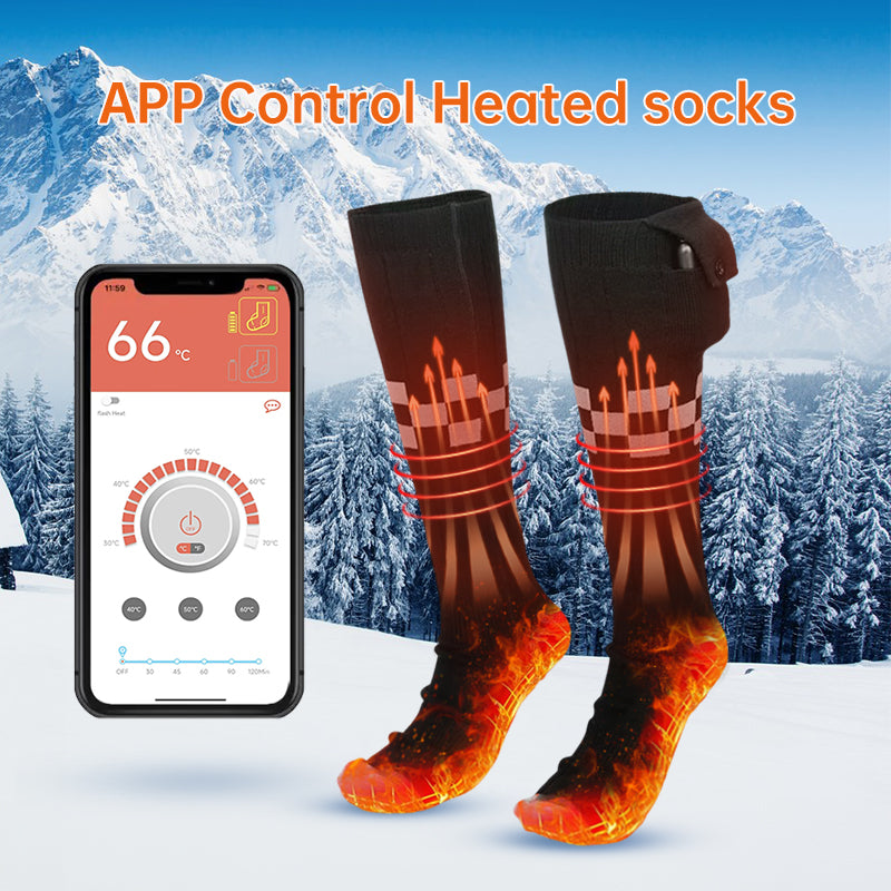 App-controlled heated socks for skiing in the mountains