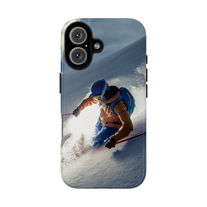 Ski phone case for iPhone 16, tough dual-layer case with skier design