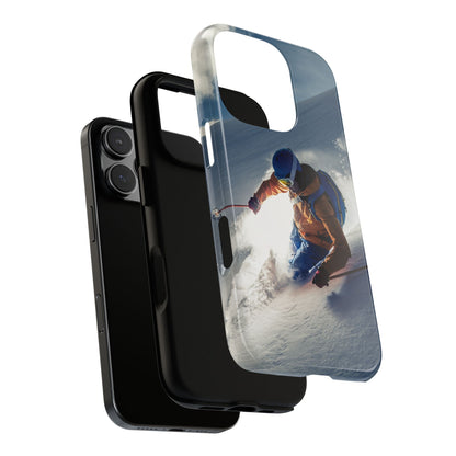 Phone case for skiing, durable iPhone case with ski print