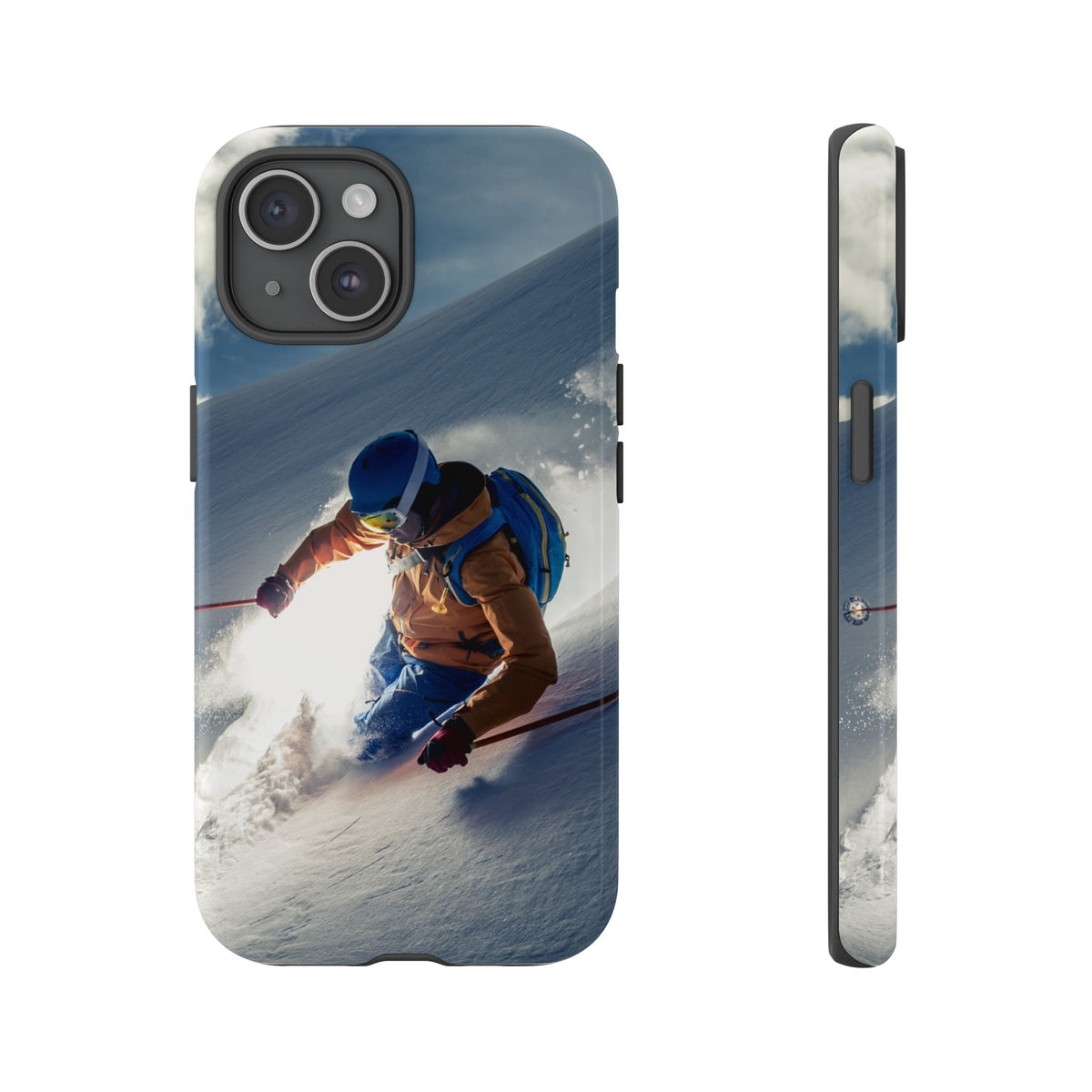 Ski phone case for iPhone 15, tough case with skier print
