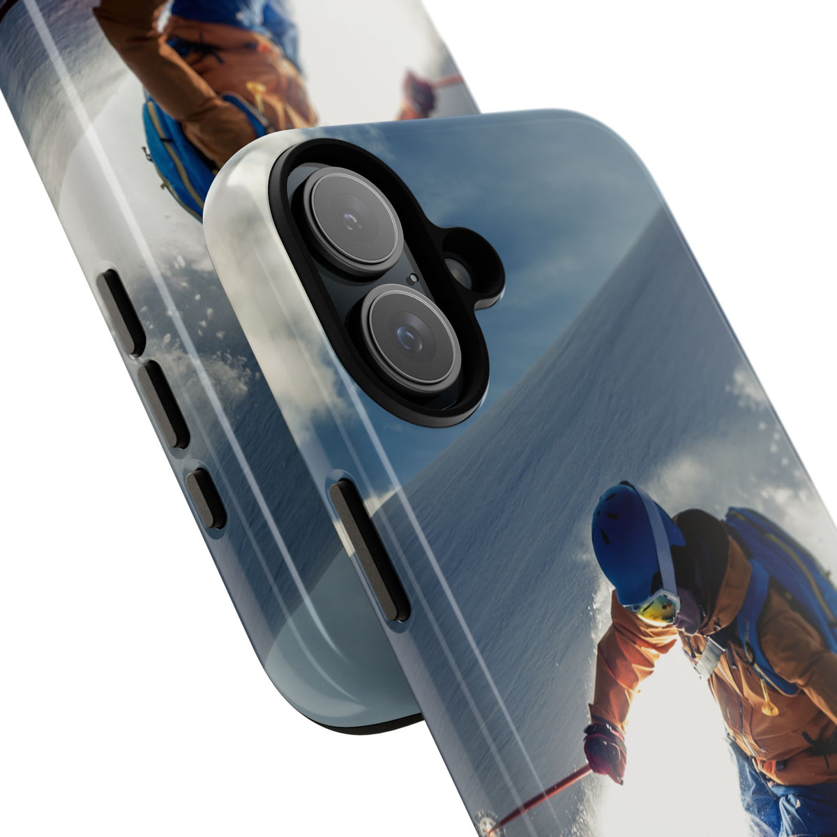 Ski phone case side and back view