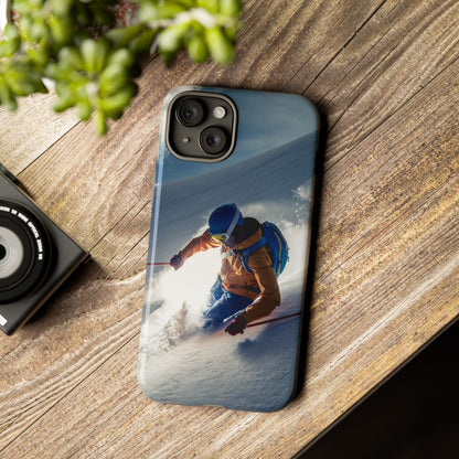 Best phone case for skiing, tough iPhone case with skier design