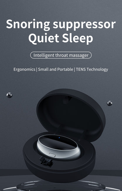 Snore stopper throat massager in its magnetic charging case