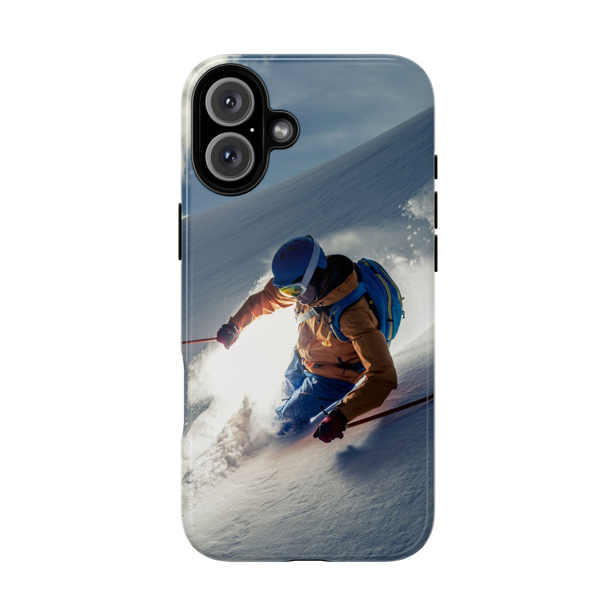Ski phone case for iPhone 16 Plus, tough protective case with ski print