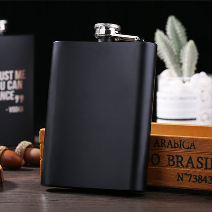 Black matte 8 oz stainless steel hip flask with laser-engraved design – photo 4