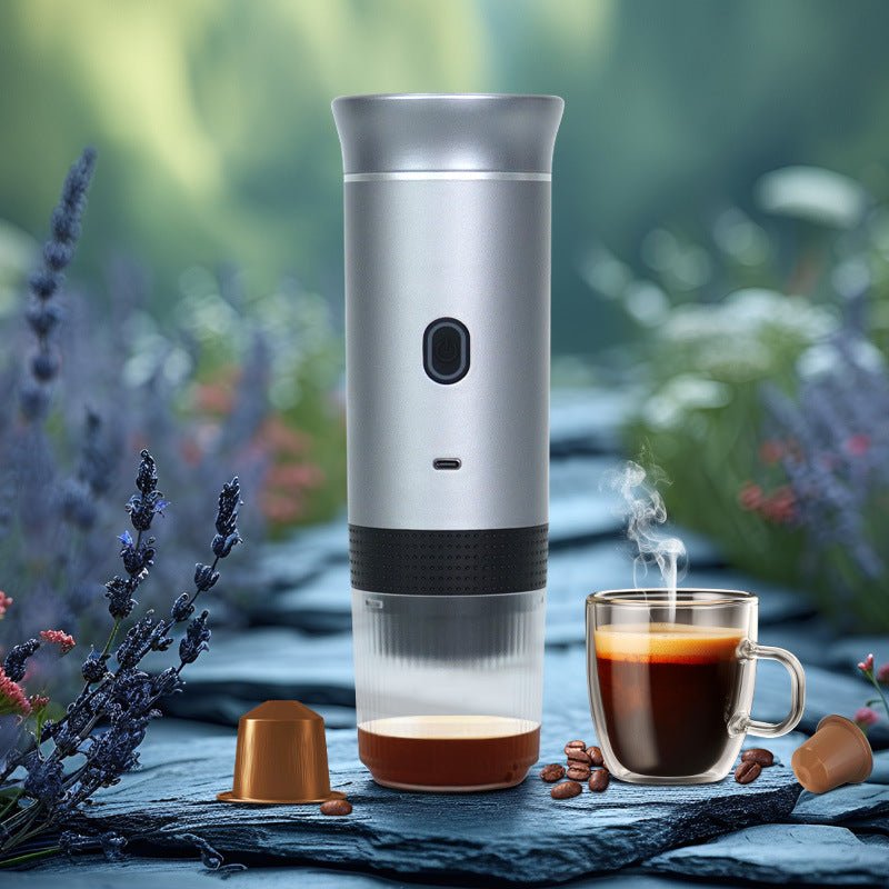 Smart coffee maker with USB charging for remote work setups. Mini coffee maker is a great stocking stuffer for Christmas. Rechargeable coffee gadget for anniversary gift ideas.