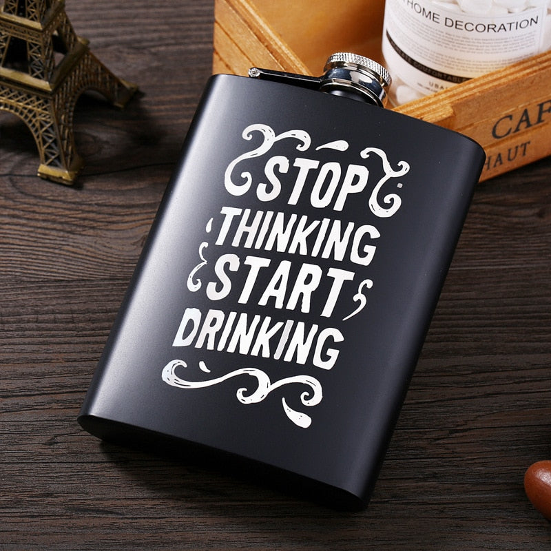 Black matte 8 oz stainless steel hip flask with laser-engraved design – photo 6