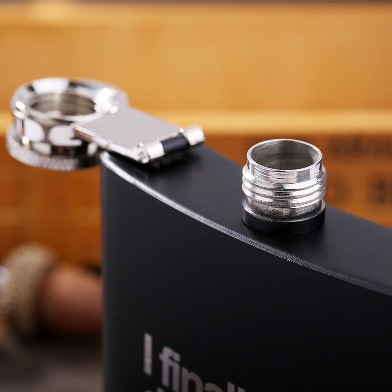 Black matte 8 oz stainless steel hip flask with laser-engraved design – photo 5