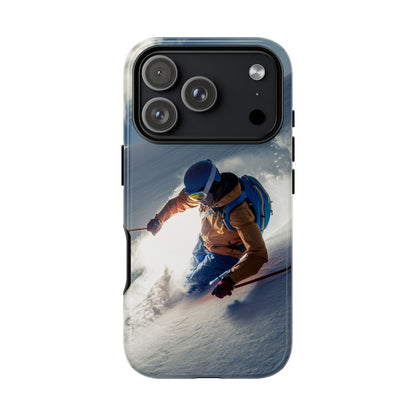 Ski phone case for iPhone 17 Pro with skier spraying powder snow