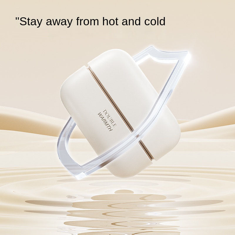 White magnetic hand warmer that keeps hands warm on cold days