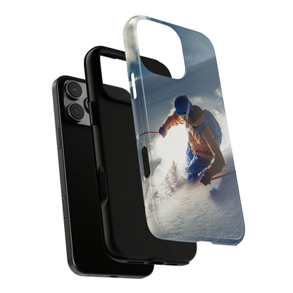 Ski phone case for iPhone with skier carving fresh powder, Best Gifter Ever
