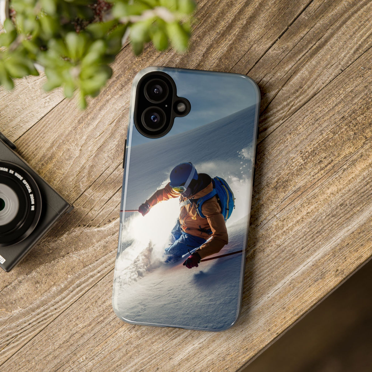 Skier in powder snow printed on a tough iPhone case