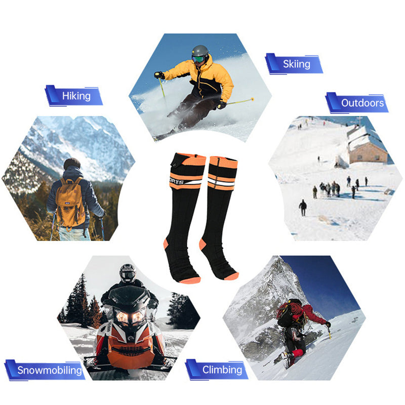 Heated socks for hiking, skiing, snowmobiling and climbing