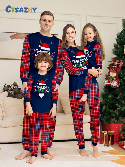 Matching Christmas Family Pajamas – Navy & Red Plaid Sets for Mom, Dad, Kids, Baby & Dog