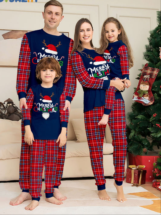 Matching navy and red plaid Christmas pajamas for the family - Best Gifter Ever