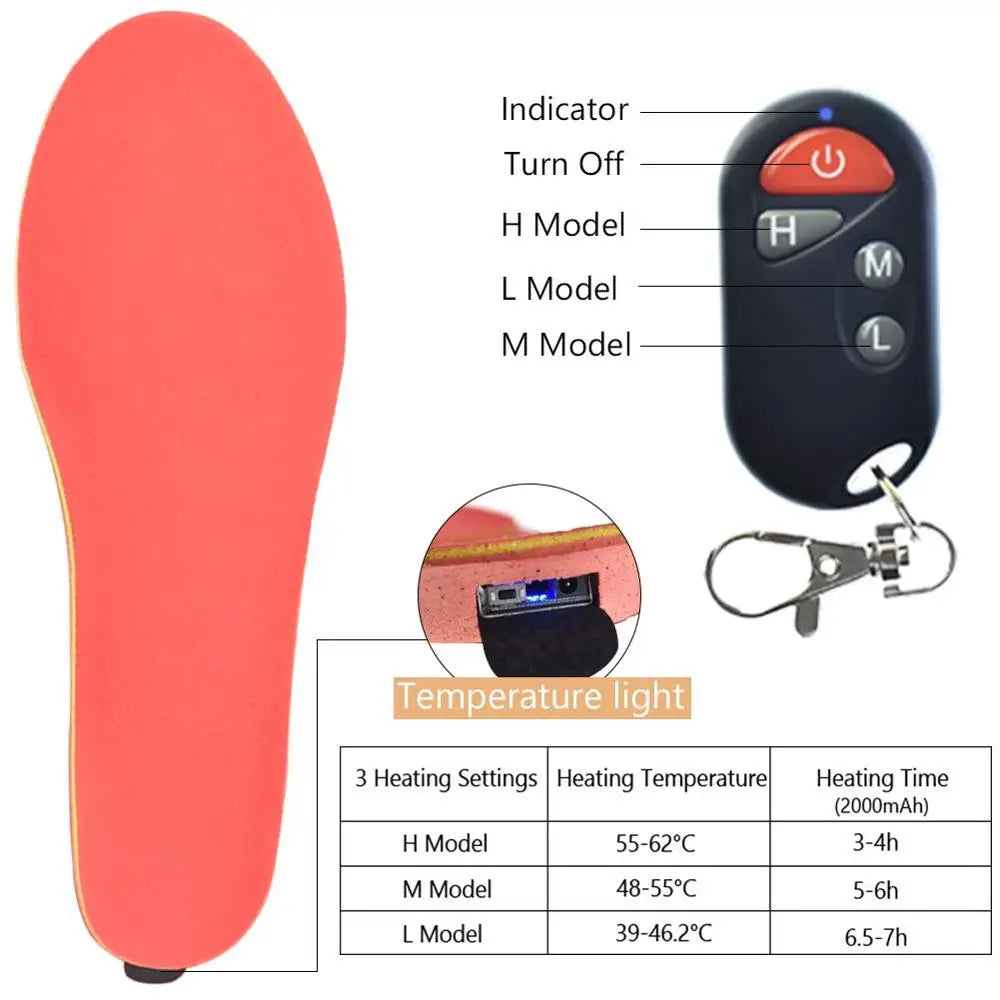 Heated insoles with 3 heat levels for ski boots and winter boots