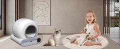 Quiet self-cleaning automated litter box for cats with easy app control features.