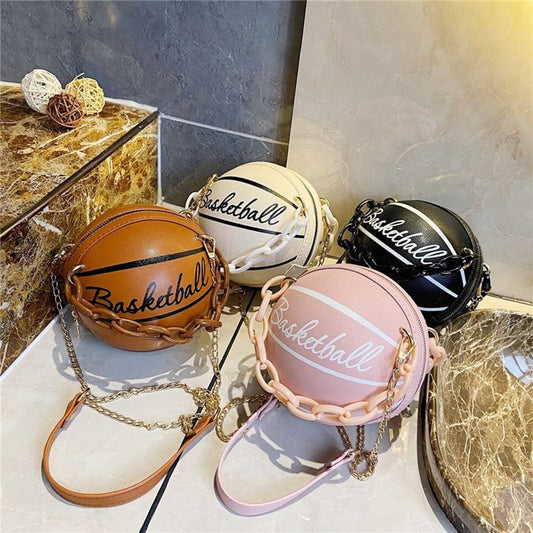 Basketball purses in brown, white, pink and black with chain and leather handles - Best Gifter Ever