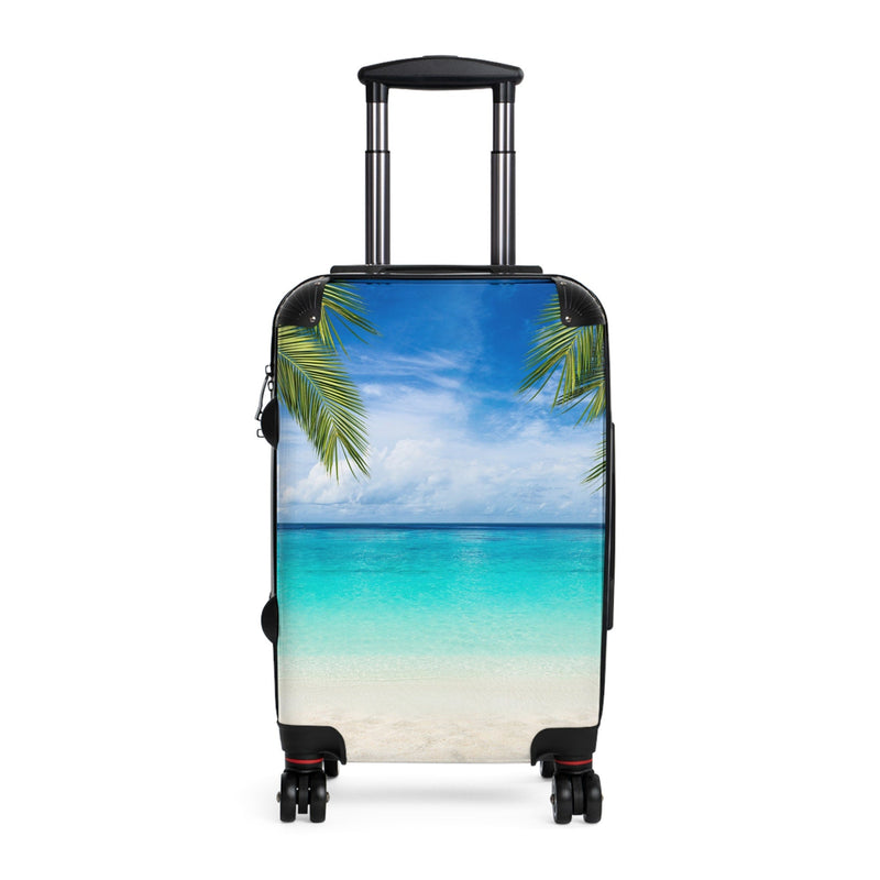 Beach Imprint Suitcase, Stylish Luggage, Travel in Style, Vacation Essential, Trendy Travel Bag, Beach Vacation Accessories, Best Carry - ons - Rest and Relax gifts. Gifts for beach rest and relaxation.