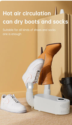Shoe dryer with four-speed timer settings, Portable boot dryer for home and travel, UV antibacterial shoe dryer for healthy footwear, Foldable boot warmer for easy storage,