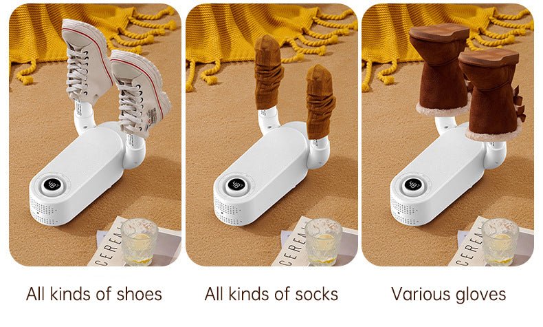 UV light shoe sterilizer for bacteria elimination, Foldable boot warmer for ski gear maintenance, Intelligent shoe dryer for odor-free sneakers